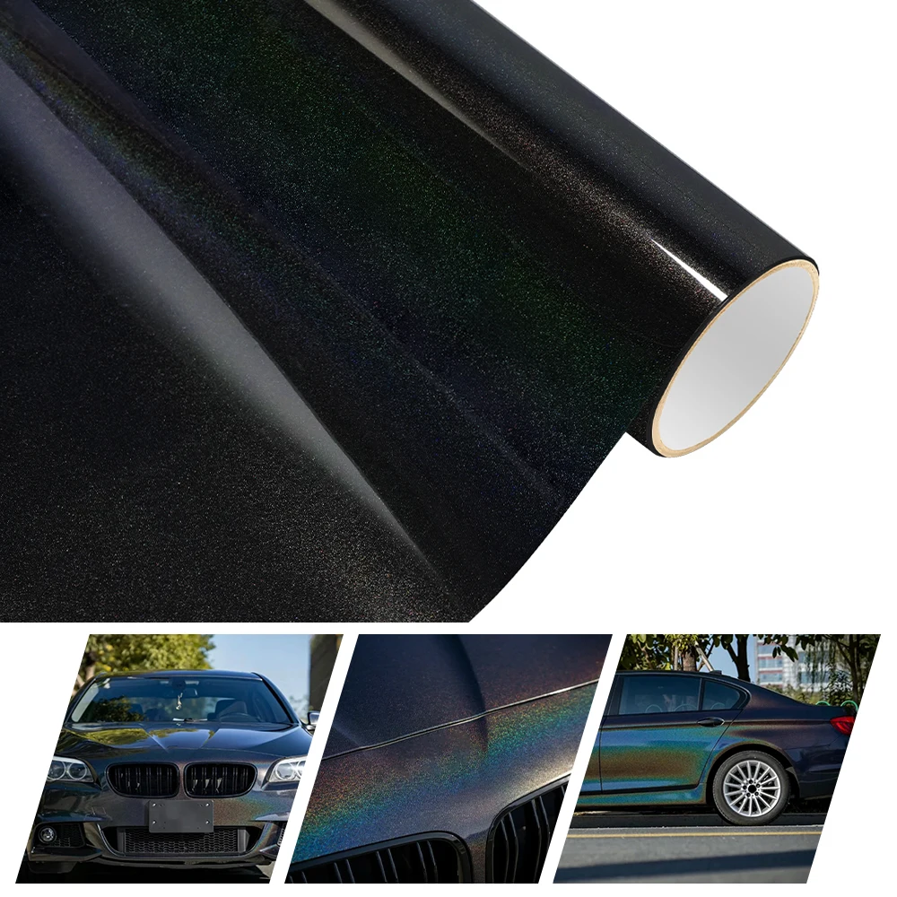 Premium PET Rainbow Iridecence Laser Black Car Film Vinyl Wrap DIY Air Bubble Free Waterproof Sticker For Car Motorcycle Phone