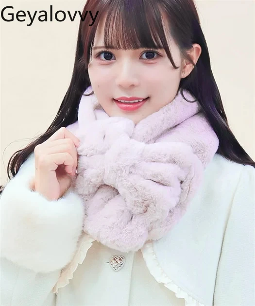 

Милый мягкий милый шарф в японском стиле, осенне-зимние универсальные уличные теплые шарфы, однотонные теплые перчатки с бантом на шею