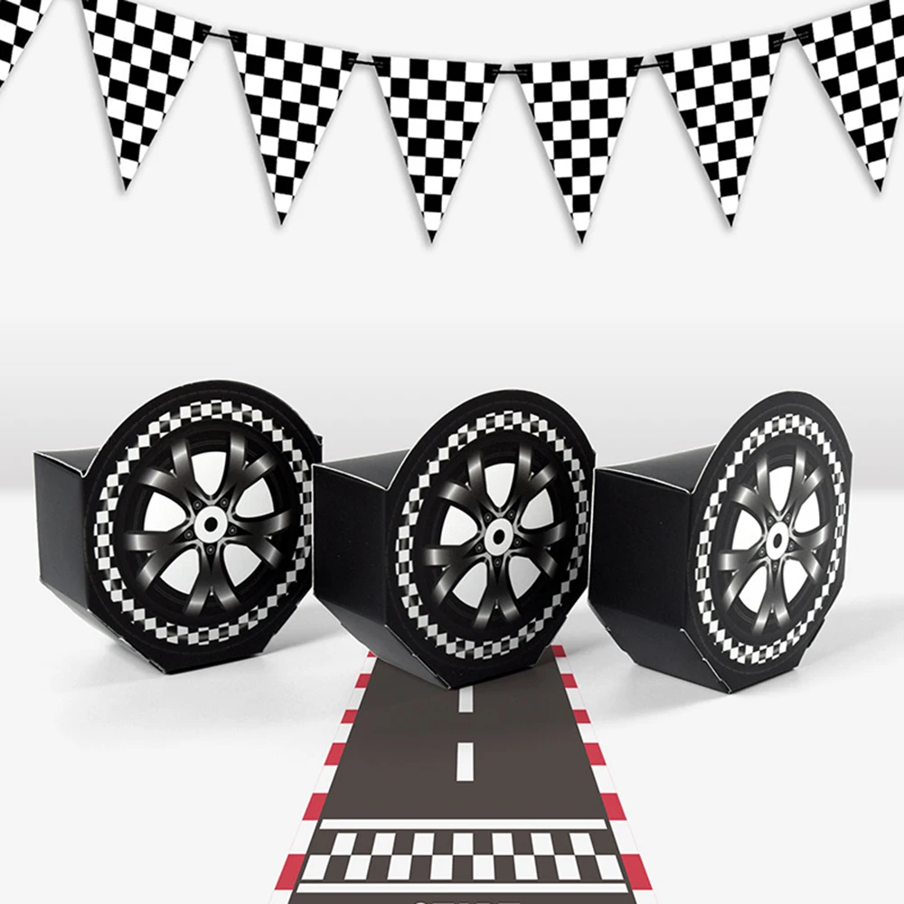 Rennwagen-Party-Zubehör, Papier-Bonbonbox mit Rennwagen-Motiv, Schwarz-Weiß Karierte Lebensmittelschalen, Rennwagen-Motiv für Jungen-Geburtstag und Babyparty-Zubehör – Detail 6