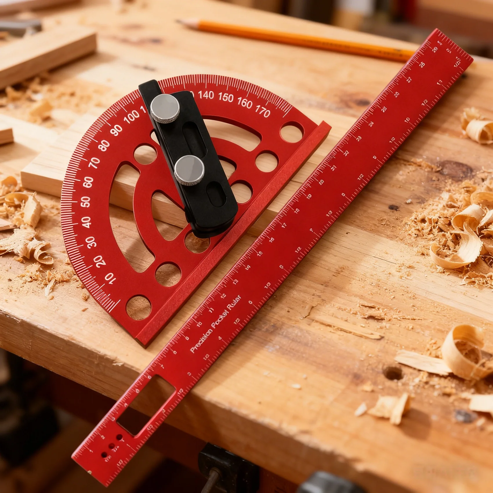 Aluminum Alloy 180° Angle Precision Protractor, Finder for Marking Angle Straight Line Scribe Woodworking Angle Measuring Tools