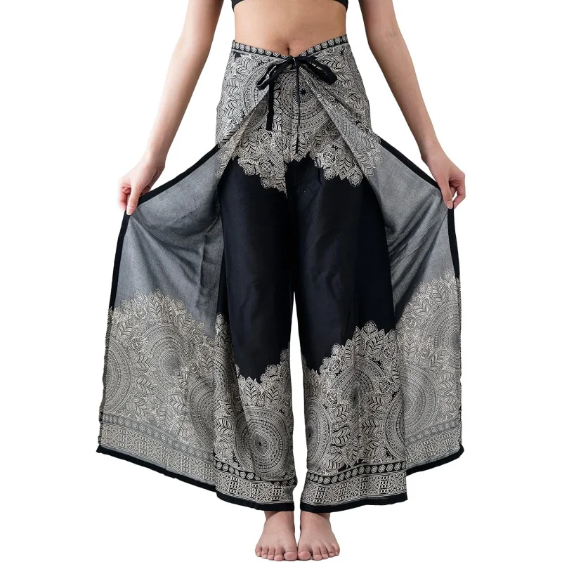 

Women's Boho Palazzo Pants Wide Leg Yoga Wrap Tie Up Waist
