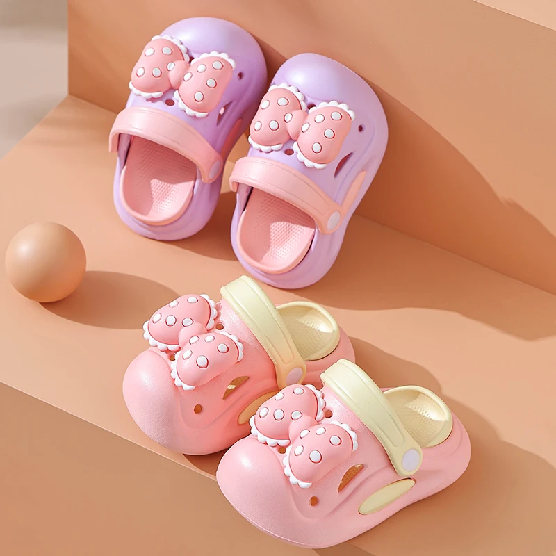 New Summer Aged 0-5 Children Slippers Cute Bowknot Toddler Sandals For Girl Toe Box Flip Flops Non-Slip Home Kids Garden Shoes