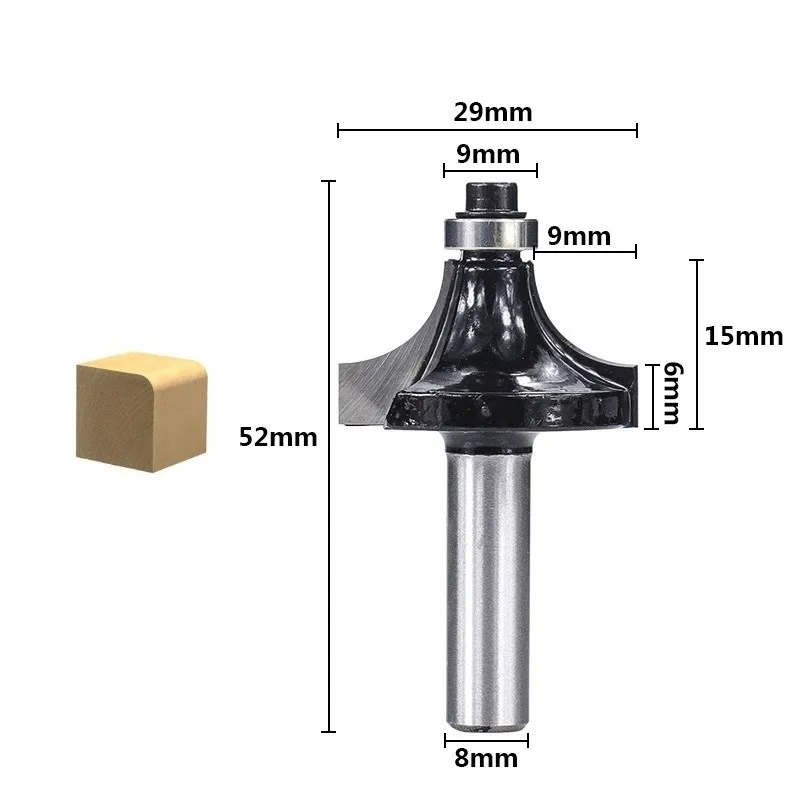 Corner Round Over Router Bit with Bearing 8mm Shank Carbide Milling Cutter for Woodwork Milling Cutter Tool Wood Router Bit