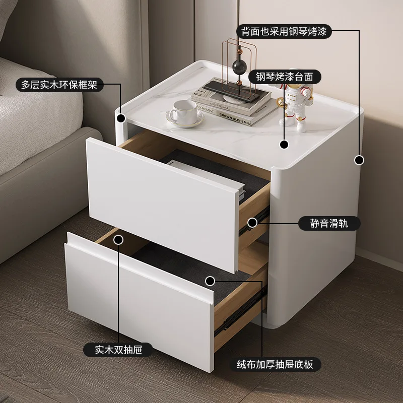 Cross-border one-piece Italian minimalist rock slab solid wood paint bedside table simple modern light luxury household bedroom