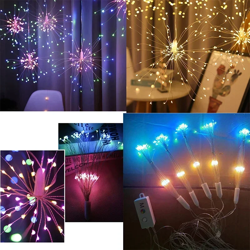 Fireworks LED Fairy Lights para Decoração de Natal, Cortina Guirlanda, Natal, Ano Novo, Iluminação do quarto, 450LEDs, 3m