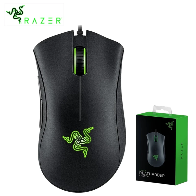 Оригинальная проводная игровая мышь Razer DeathAdder Essential с оптическим сенсором 6400 DPI и 5 независимыми кнопками для ноутбука и ПК.