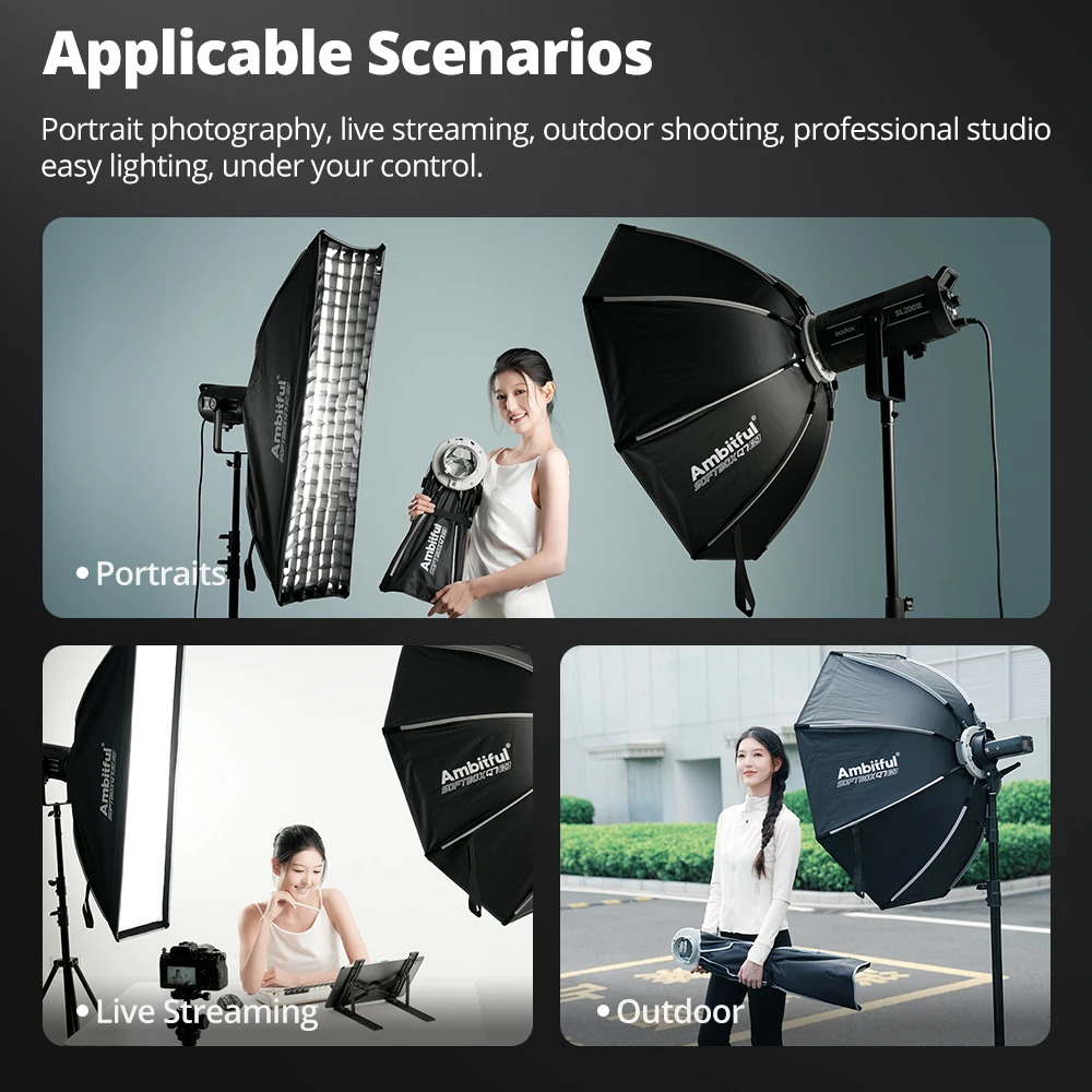 AMBITFUL Q3/Q7/Q9 Series Quick Release Softbox 40cm 60cm 65cm 90cm Octagonal softbox 120cm 60*90cm 30*120cm Square softbox