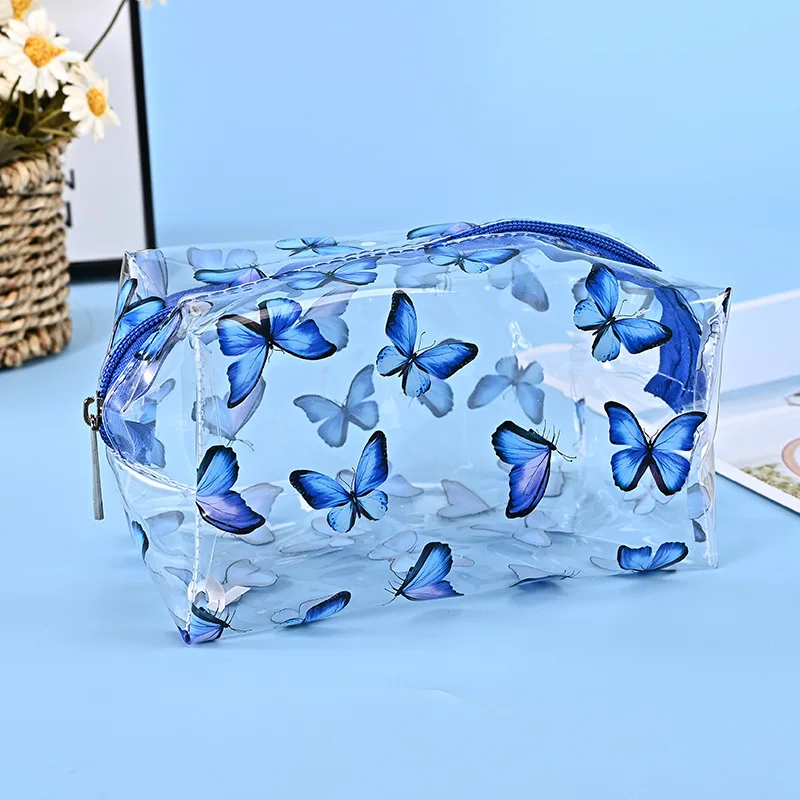 1 Pc Kawaii Cute Transparent Large Capacity Portable Print Fruit Heart Pattern Pencil Case Makeup Storage Bag