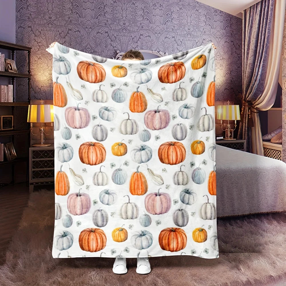 Autumn Pumpkin Pattern Throw Blanket Polyester Fall Autumn Sofa Bed Decor Cozy Halloween Thanksgiving Christmas Home Decor Gift