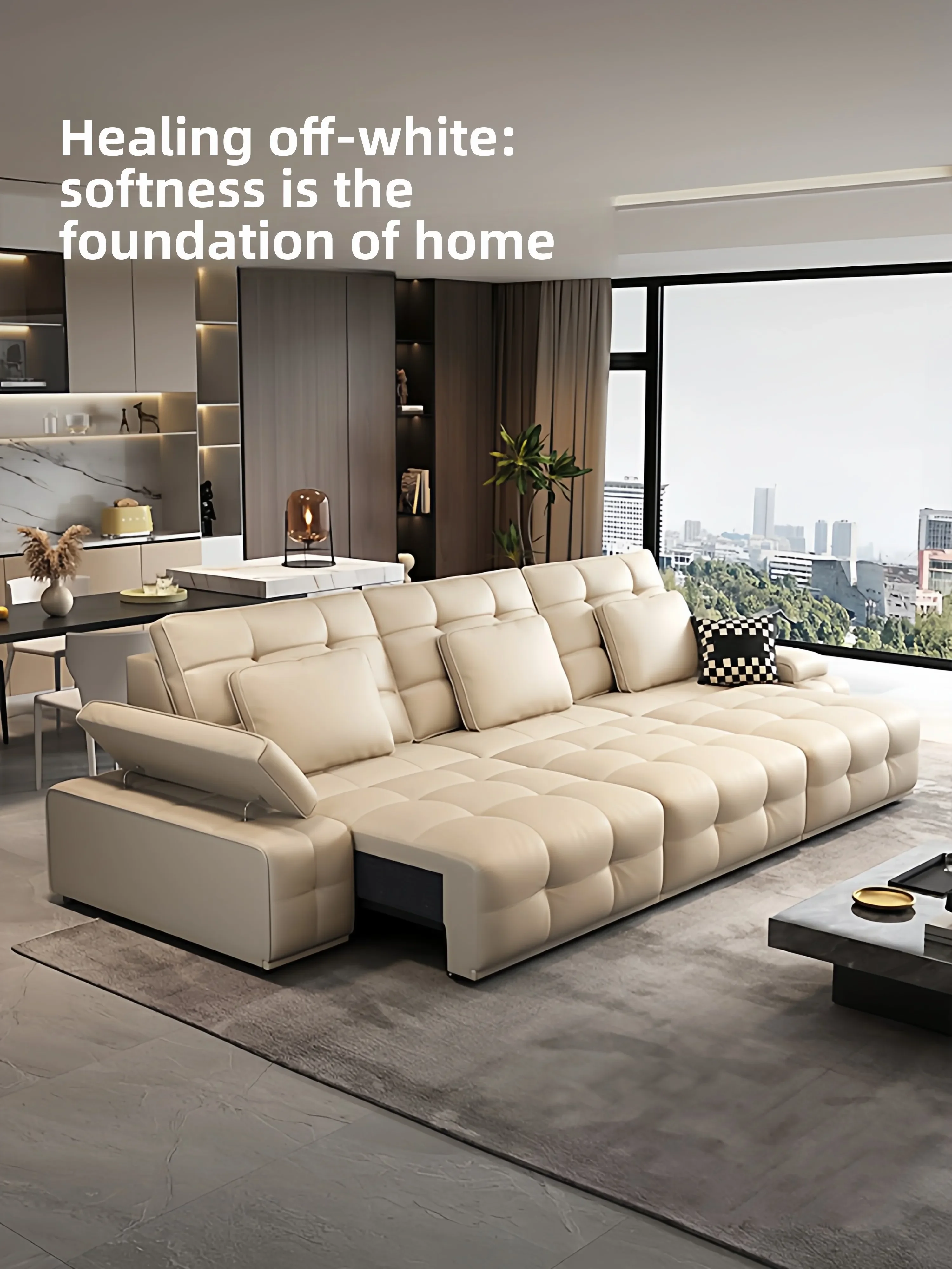LH electric retractable sofa living room size multi-functional first-layer cowhide sofa bed
