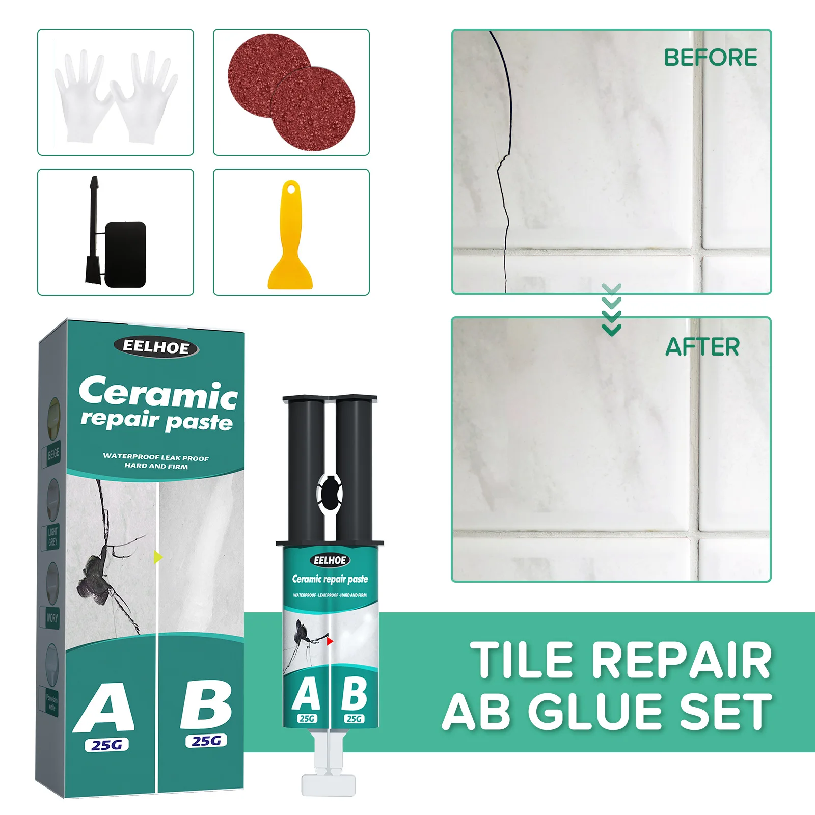 Easy to Use Firm Repair Tools Tile Repair AB Glue Set Ceramic Repair Paste for Repairing Cracks Dents Tile Repair Paste