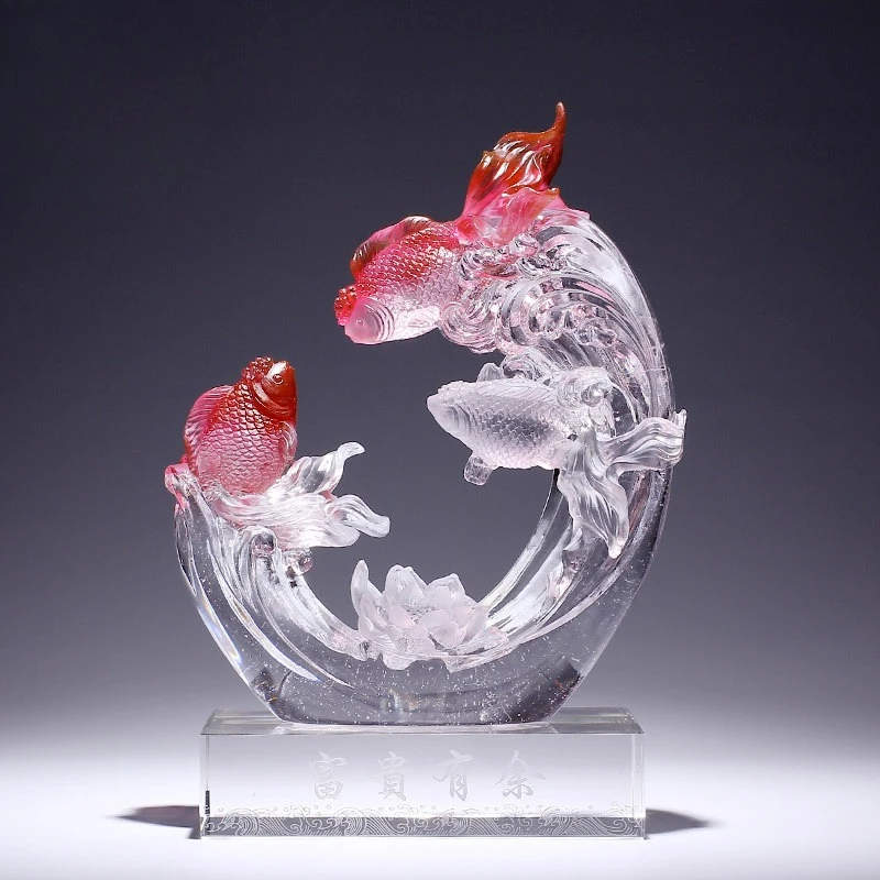 Glazed handicrafts rich fish ornaments living room decoration