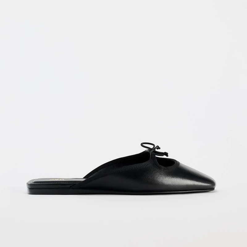 

Summer Flat Heel Knot Mule Shoes Simple Versatile Slip-On Sandals Square Head Design Casual Fashion Footwear