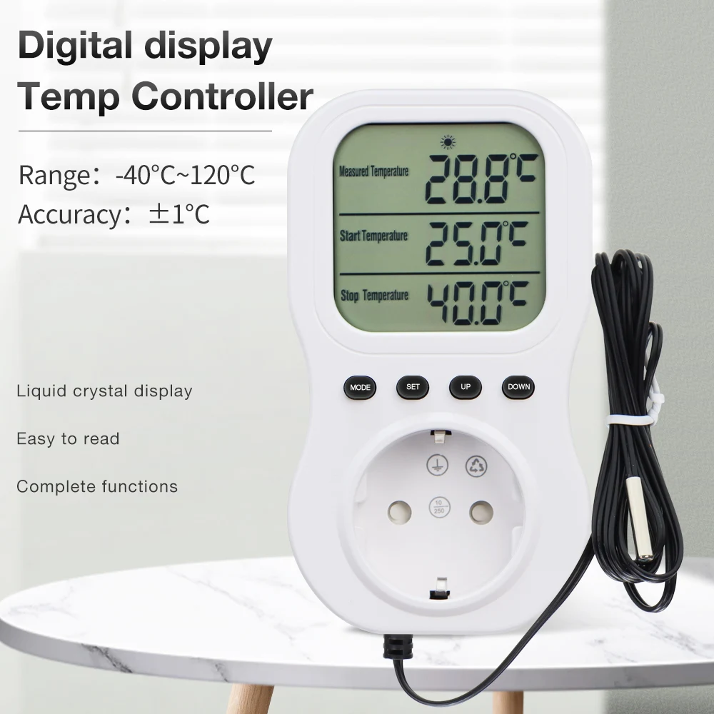 Smart Thermostat Switch LCD Digital Timer Socket Multi-Function Temperature Controller Heating Cooling Outlet with NTC Sensor