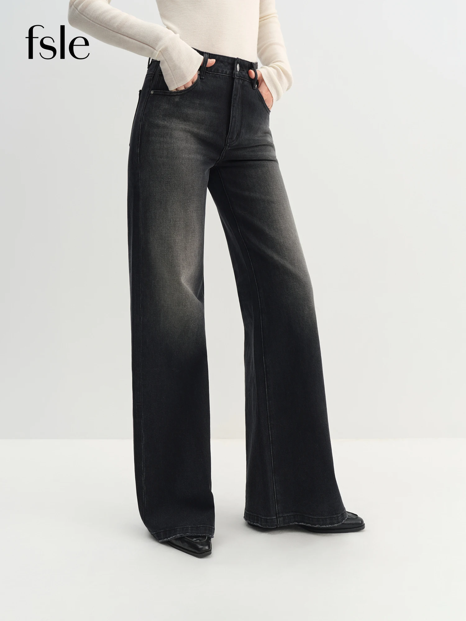 FSLE American Retro High Street Flared Wide-leg Jeans for Women Winter 2025 New Black Pants All-match Commuting Hot Girls