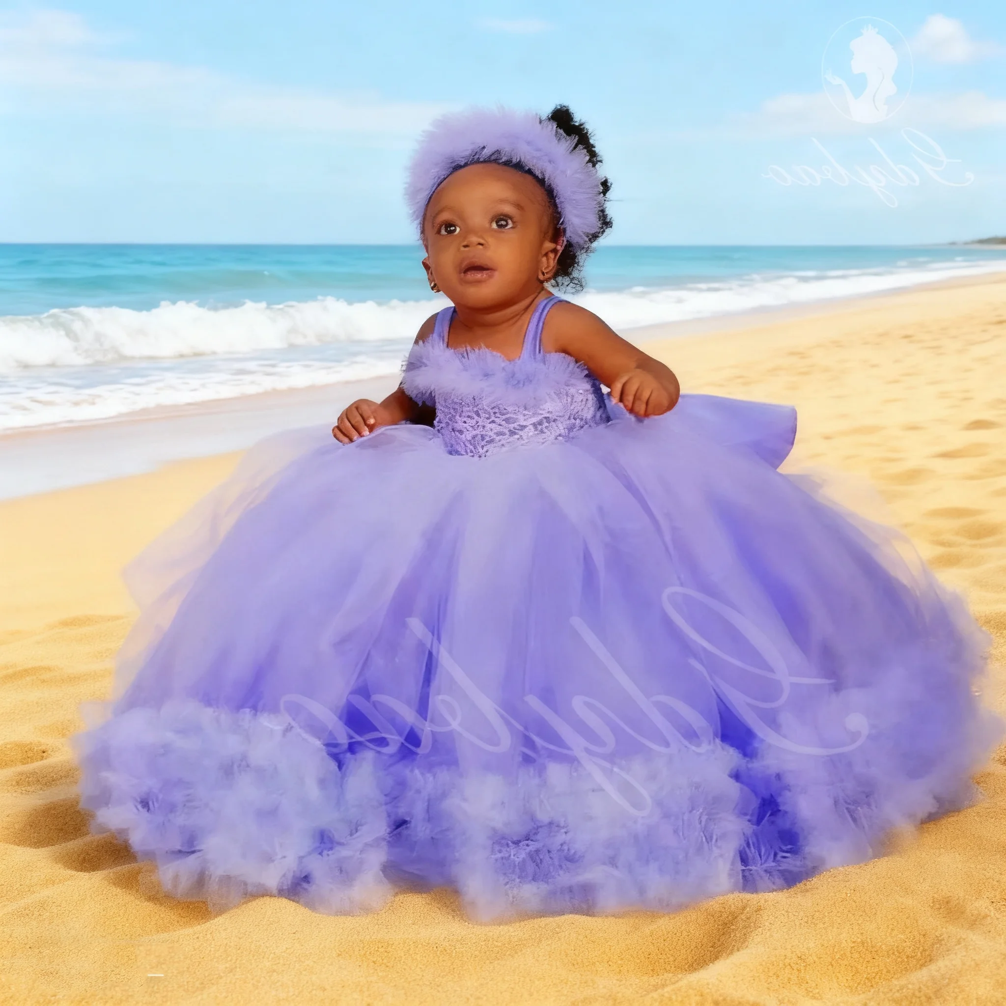 Tulle Flower Girl Dress Wedding Lace Puffy Sleeveless Princess Dress for Baby Birthday Banquet Communion