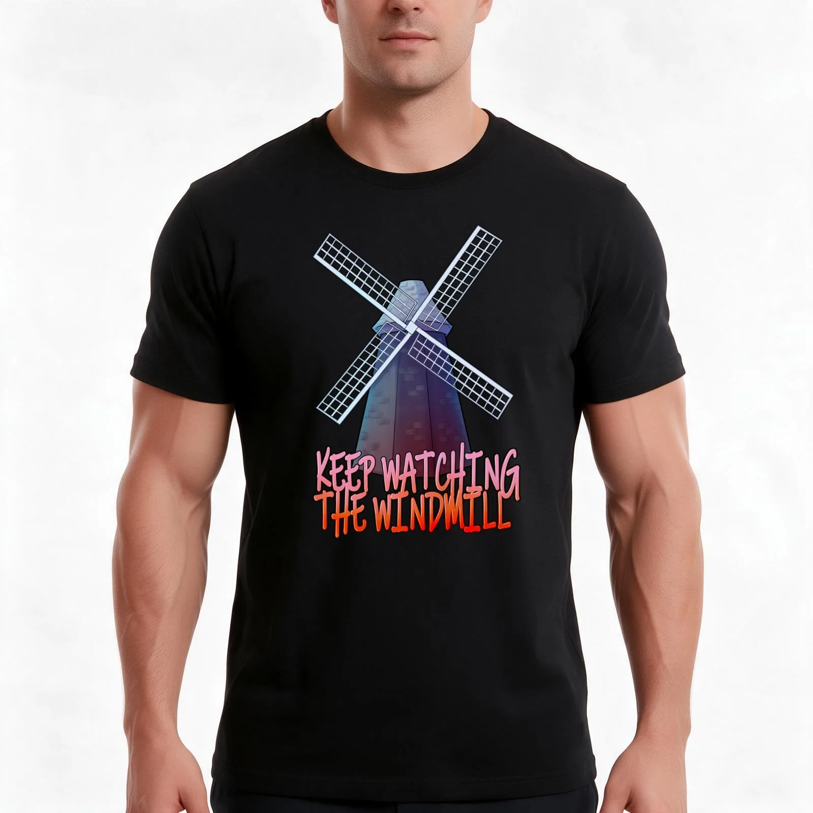 Petscop Windmill T-Shirt, Summer Casual Cotton Tee, Oversized Streetwear Tops, Vintage Graphic Print, Loose Fit Short Sleeve