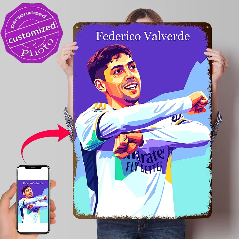 Federico Valverde Wpap Style Personalized 3D Textured Metal Poster Wall Art Tinplate Sign for Decoration Home Decor Items House