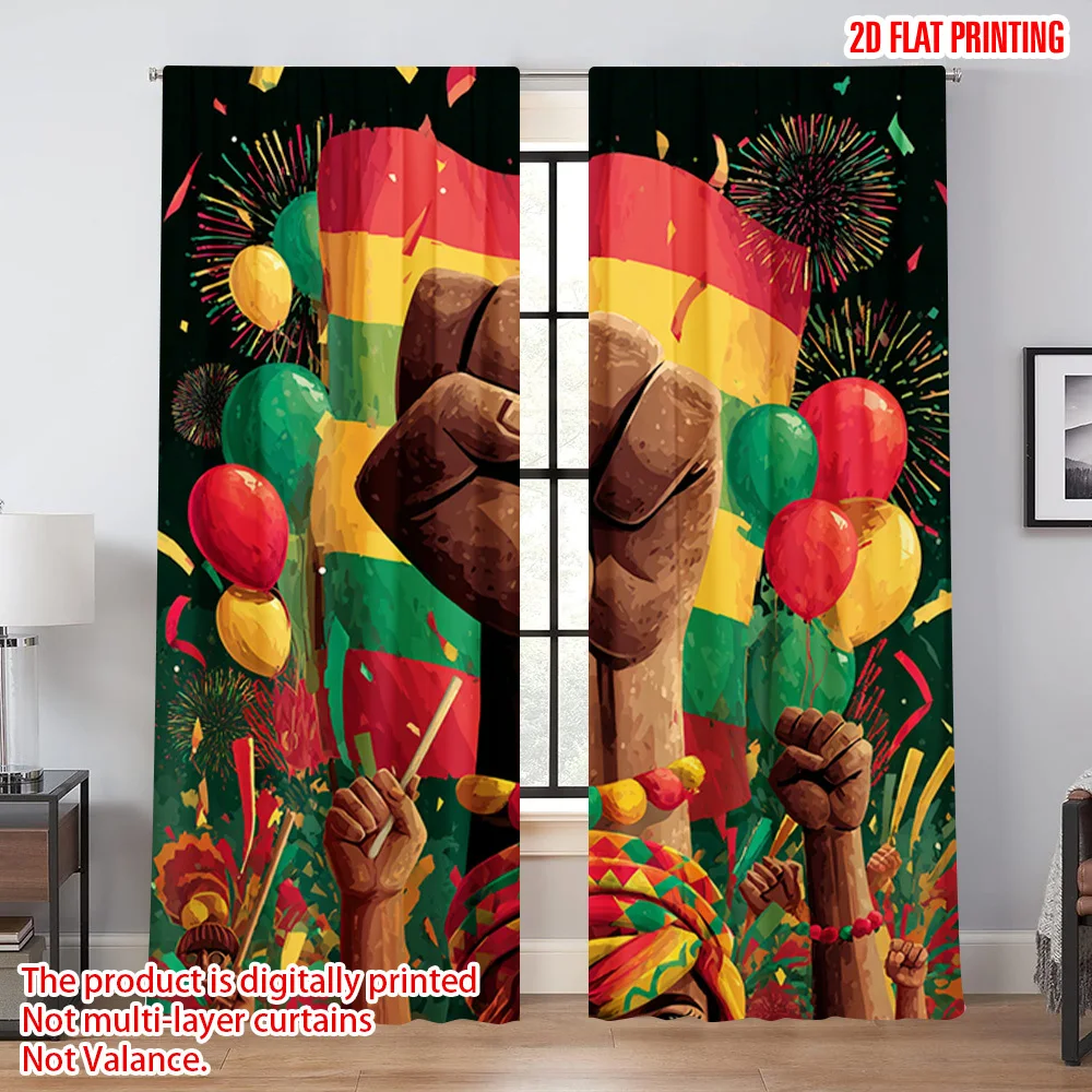 Pan-African Flag Curtains with Power Fist and  Celebration Cultural Home Decor Vibrant Festival Window Drapes Blackout
