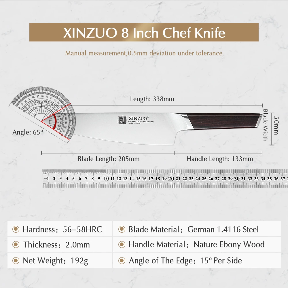 XINZUO 8\'\' Inch Chef Knife German 1.4116 Stainless Steel Kitchen Knives New Arrival Cleaver Meat Vegetable Ebony Handle