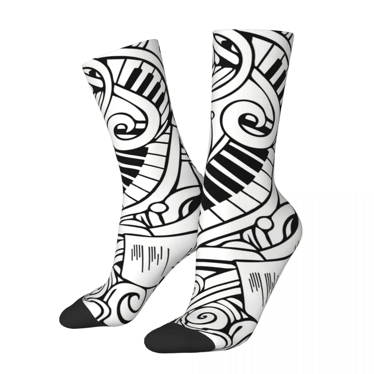 

Funny Men's Socks Musical Doodle Socks Retro Music Notes Hip Hop Seamless Crew Sock Gift Pattern Printed