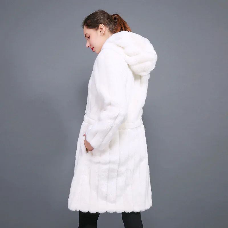 New listed factory direct sales 2021 fur women's clothing Korean version original rabbit fur hooded long coat