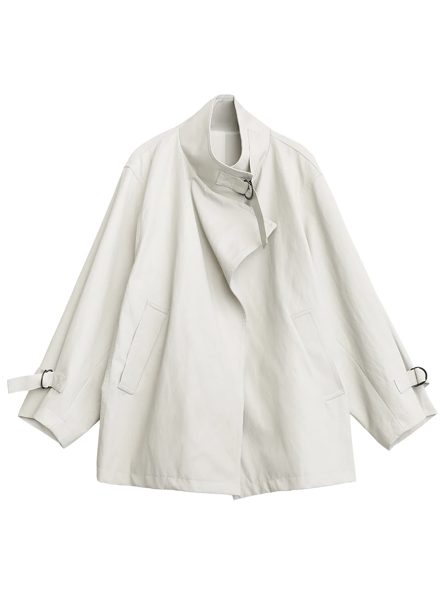 이른 봄 새로운 한국 스타일의 레이지 느낌 프로틴 가죽 D-링 코트 중간 길이 윈드브레이커 아우터 시크 벤 브랜드