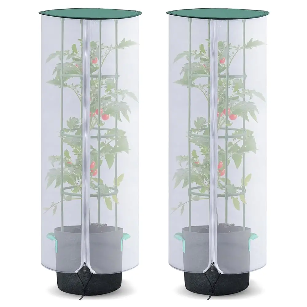 

Комплект из 2 штук: высокие сетчатые чехлы для растений (47 дюймов) с молнией и шнурком, солнцезащитный тент, выдвижной сетчатый барьер для каркаса для томатов