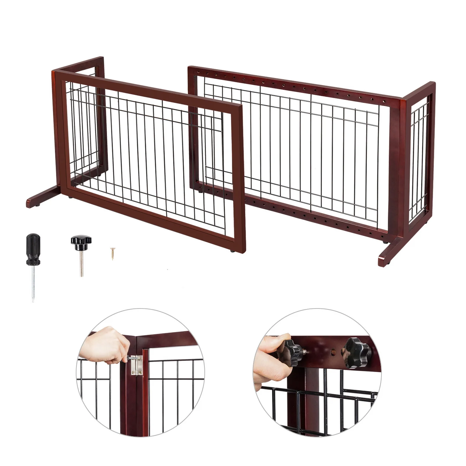

Bonnlo Freestanding Pet Gates for Dogs Indoor Dog Fence, Solid Wooden Dog Gates for The House, Adjustable Doorways and
