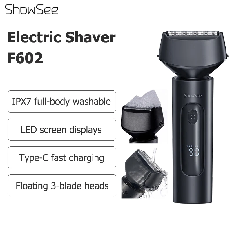 ShowSee Electric Shaver for Men F602 USB Rechargable Shaver Beard Trimmer Razor Shaving Machine for Men IPX7 Waterproof