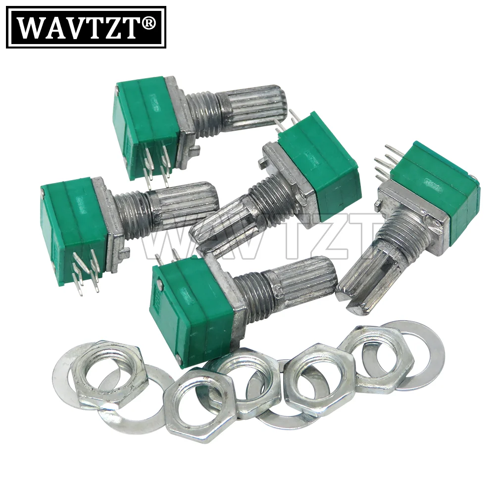 10PCS 6Pin RK097G RK097 5K 10K 20K 50K 100K 500K B5K With A Switch Audio Shaft 15mm Amplifier Sealing Potentiometer Green