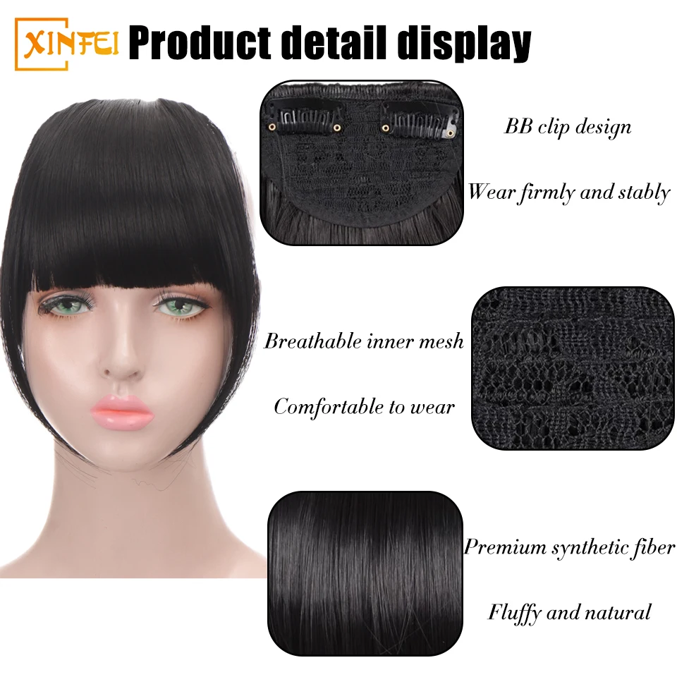 Synthetic Wig Air Bangs Clips For Women's Invisible Natural Black Cover Forehead Fluffy Seamless Bangs Wig Piece