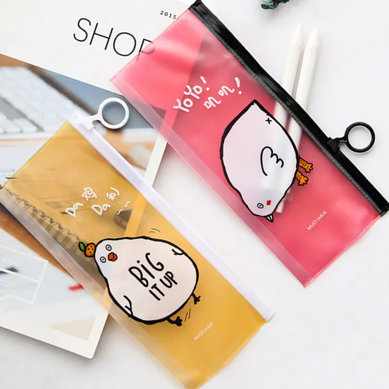 

Kawaii Cute Chick Cartoon Plastic Pencilcase Simple Sealed Storage Pen Pouch Creative Student Stationery Bag Pencil Case Gift