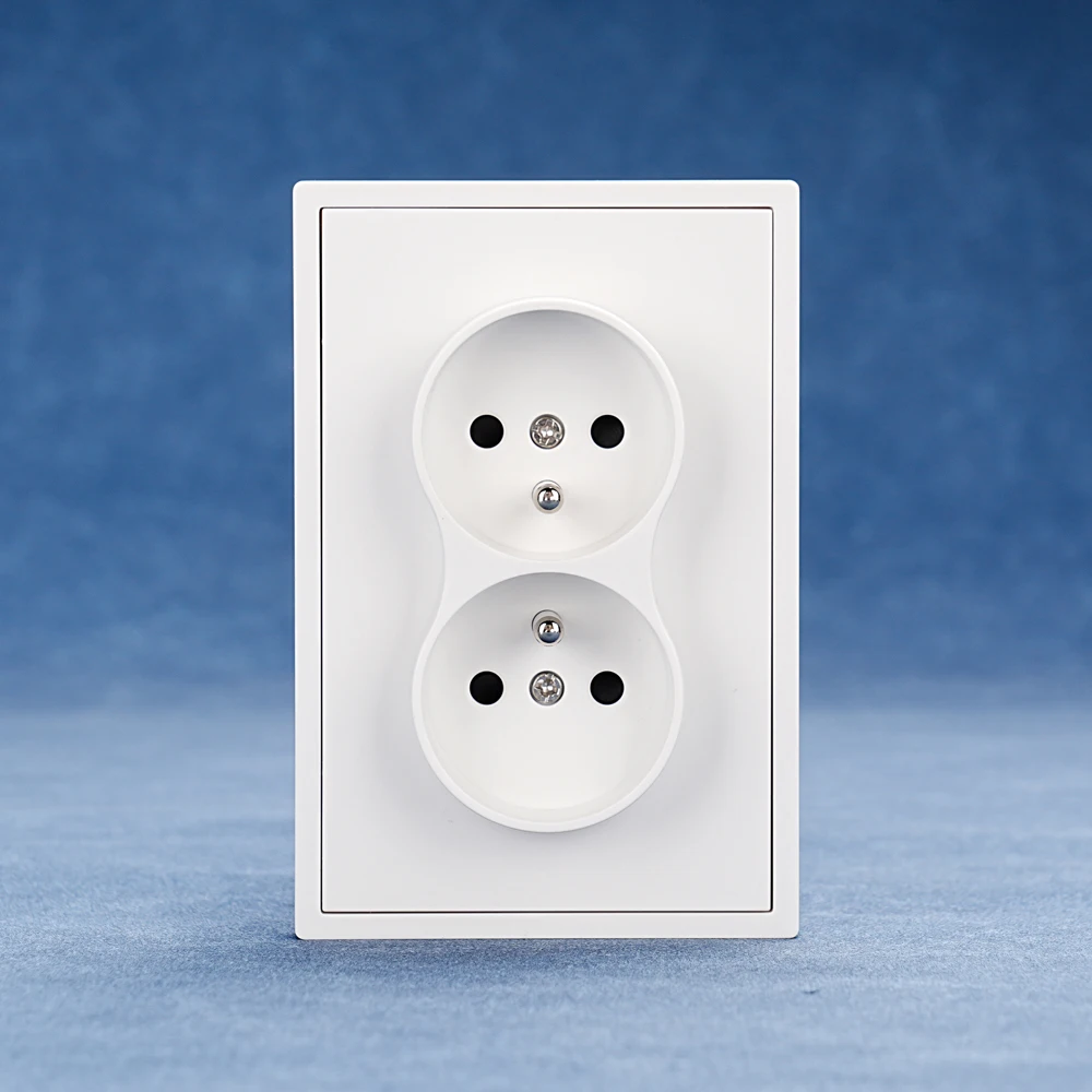 

White Large Board Electrical Double Socket and Switches French Panel Wall Sockets EU Standard 250V~ 16A