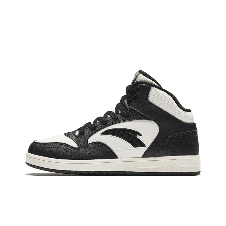 Anta Textile, Synthetic Leather Cushioning, Wear Resistant High top Skateboard Shoes Women's Black White