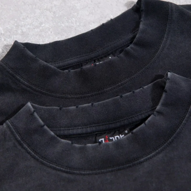 Vintage Distressed Washed Worn Saint Long Sleeve Tshirts Colored Letters Round Neck Pullover Men Women Street Outfit Sweatshirt