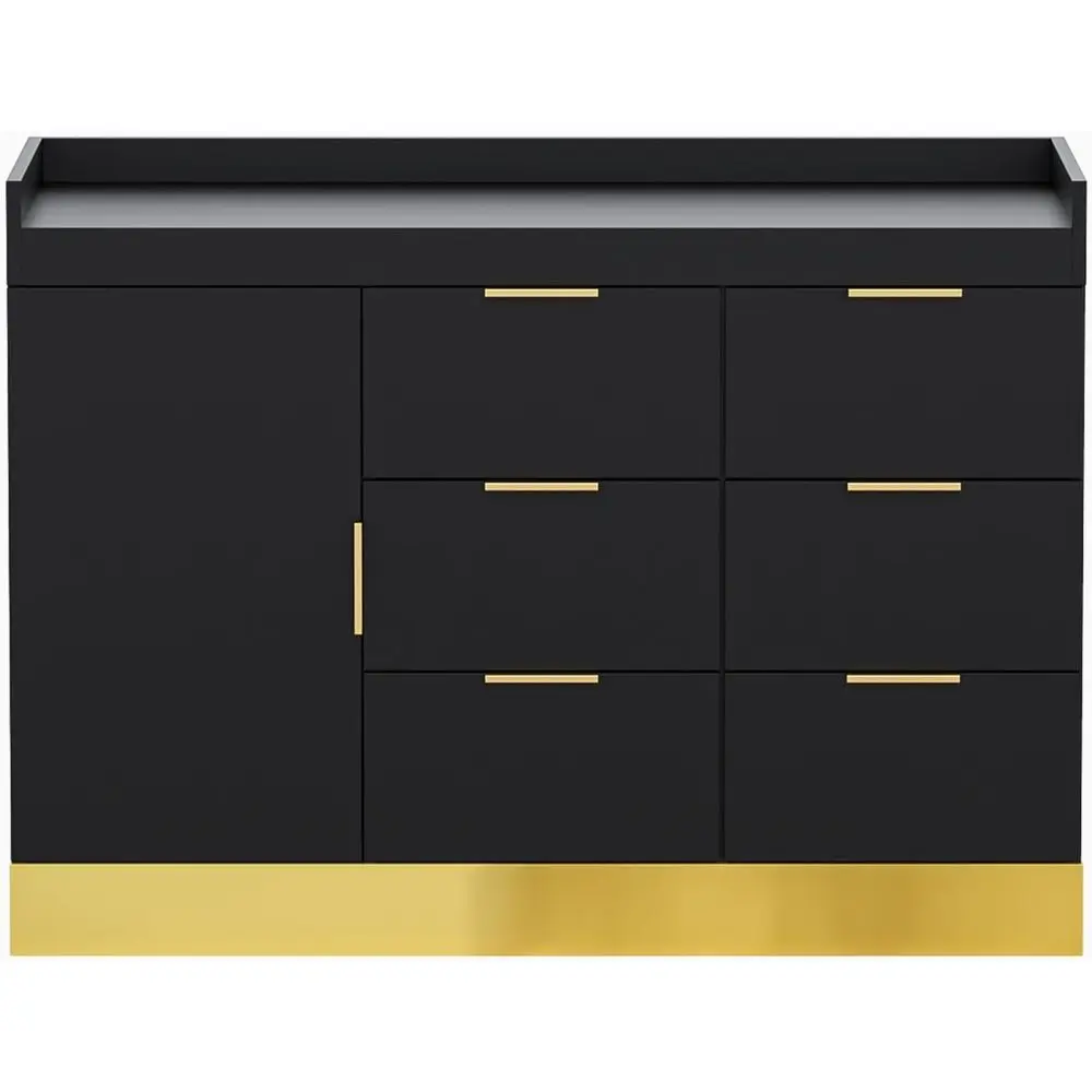 محطة حلاقة أنيقة مع 6 أدراج وخزانة تخزين لصالونات التجميل، لمسة نهائية باللون الأسود والذهبي #6