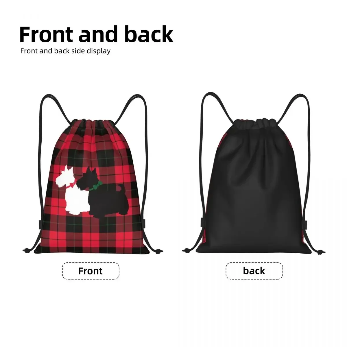 Mode Tartan Scottie Hund Kordel zug Tasche Männer Frauen faltbare Sport Sport Sackpack Scottish Terrier Training Rucksäcke