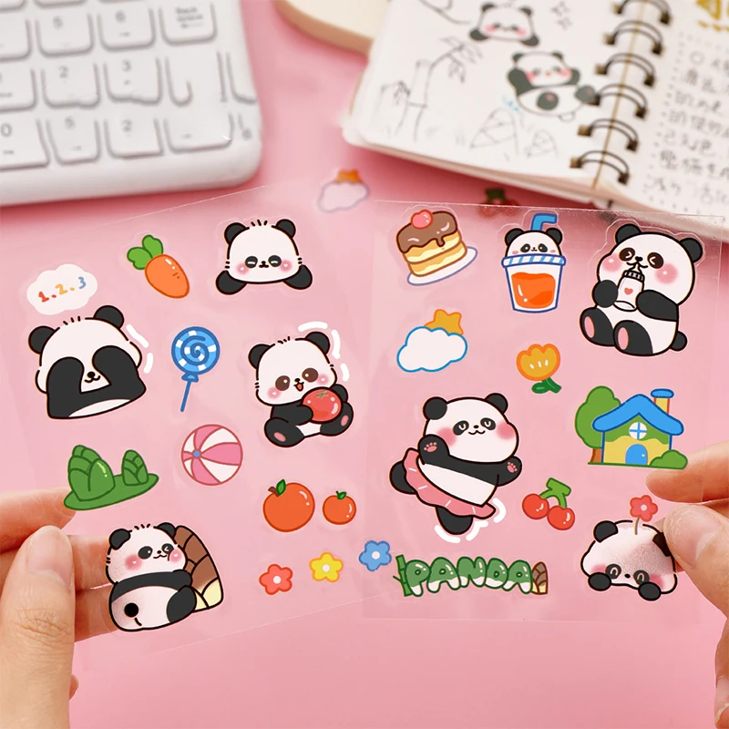 10Sheets Cartoon Panda Patterns Stickers Cute Creative Panda Sticker Stationery Sticker Waterproof Water Cup Decoration Stickers