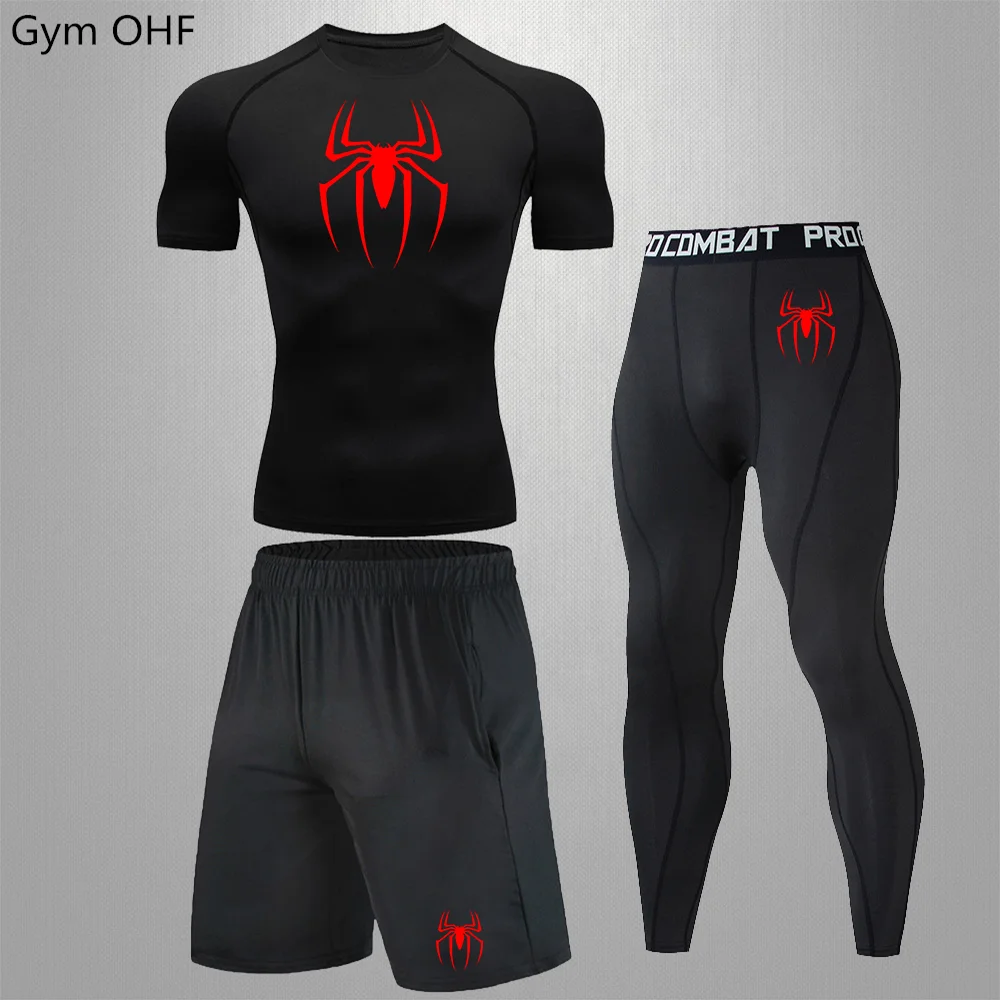 Mannen Spider Sportkleding Rashgard Bokspak Vechten Met Lange Mouwen Gym Fitness Hardlooppanty \'S Training Training Jogging Sport Sets