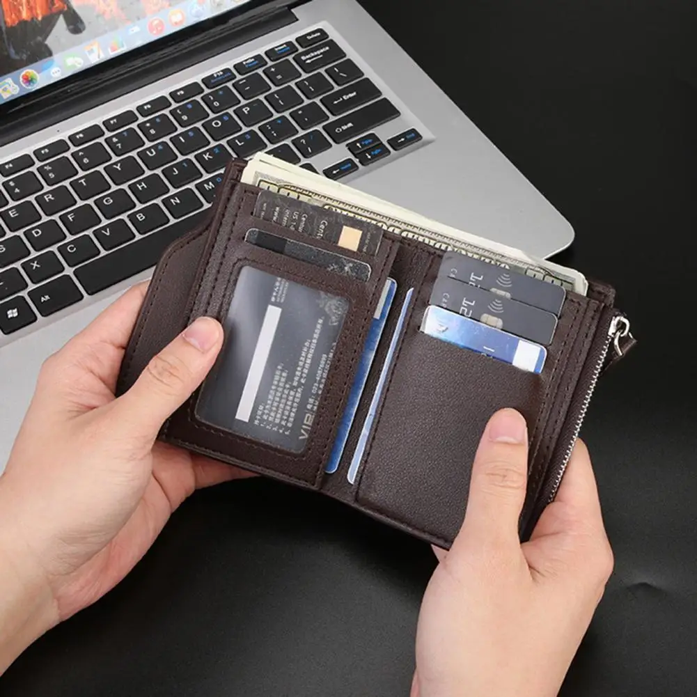 Men Wallet -fold Wallet Men Men's Slim -fold Card Wallet with Id Window Large Capacity Cash Coin Pocket Minimalist Bifold