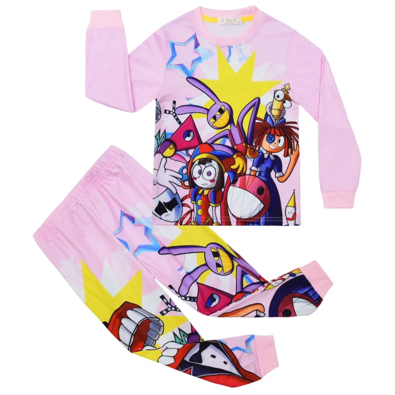 Candy 2025The Incroyable cirque numérique vêtements de nuit pour enfants filles garçons pyjamas dessin animé Pomni Clown Caine Ragatha Jax manches longues + pantalon