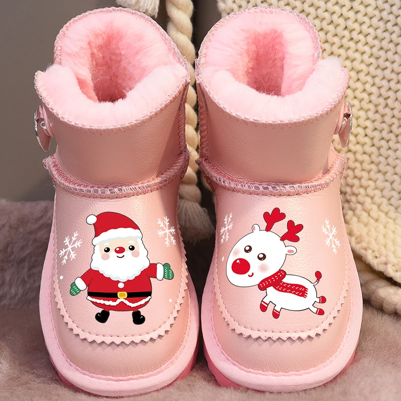 

Genuine Leather Girls' Snow Boots with Plush and Thick Snow Cotton Lining, 2025 Winter New Style Children's Shoes, Warm Cotton Boots, Ch