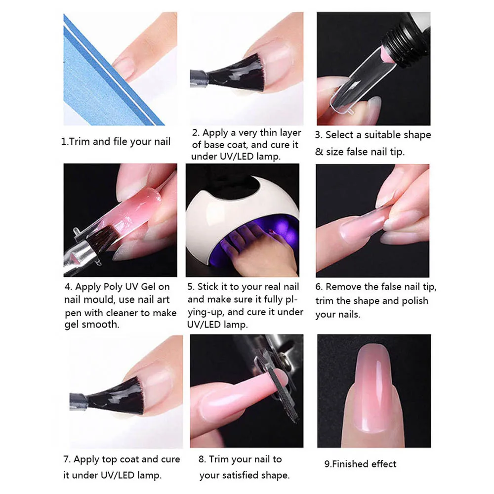 5pcs/set Nail Extend Gel Set Nail Builder Glue Quick Extension Gel Extend Mold Soak Off UV Nail Tool DIY Art Nail Brush Manicure