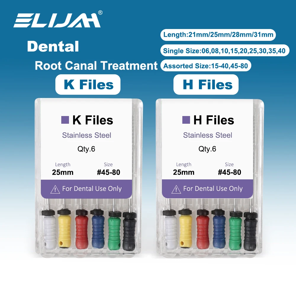 

ELIJAH 30Pcs=5Box Dental Endodontic Files Hand Use 21/25/28/31mm H/K-Files Stainless Steel Root Canal File Dentistry Instruments