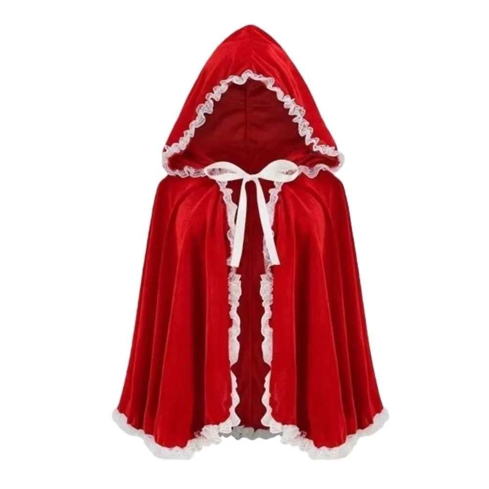 Creative Fairy Tale Red Hooded Cloak 80/130cm Velvet Lace Trim Cloak Polyester Role Play Cosplay Costume Cape /Adults