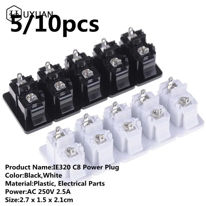 5/10Pcs/lot AC250V 2.5A Iec320 C8 Male 2 Pins Power Inlet Socket Connector