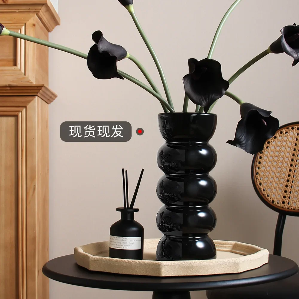 

Large Ceramic Vase, Middle-aged and High-end, Black Retro Hydroponic Flower Arranging Device, Ins Style, High-looking Small Vase