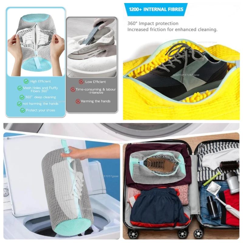 Bolsas de Lavandería para Lavar Zapatos en Lavadora, con Cierre, Bolsa de Lavandería con Interior Acolchado, Perfecta para Zapatillas con Cepillo para Zapatos