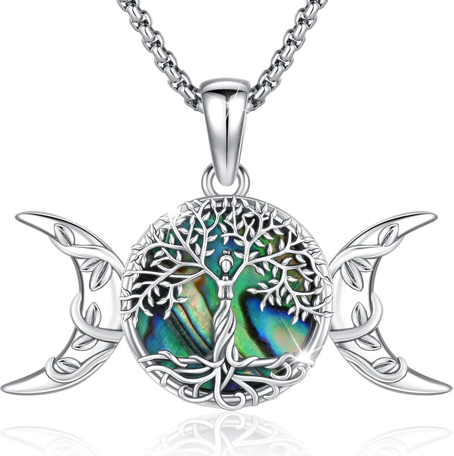 

925 Sterling Silver Tree of Life Necklace Pendant Abalone Shell Celtic Knot Family Tree Jewelry for Men Women Father's Day Gift
